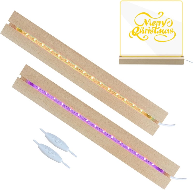 Big King 2 Pcs 11.81 Inch Wooden LED Light Display Pedestal, Wooden Rectangle LED Lights Display Base for Acrylic and Plexiglass,Night LED Light Lamp Base with USB Switch (7 Color) - Image 1